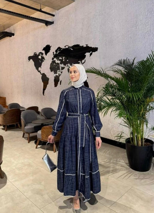 Grid Denim Maxi Dress