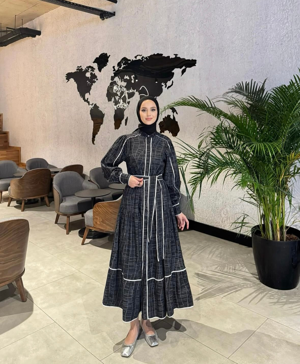 Grid Denim Maxi Dress