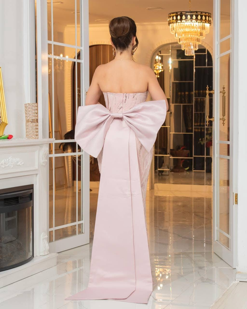 Amira Bow Strapless Gown with Statement Back