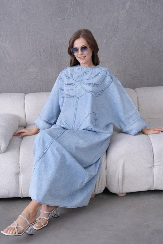 Denim Bloom Abaya