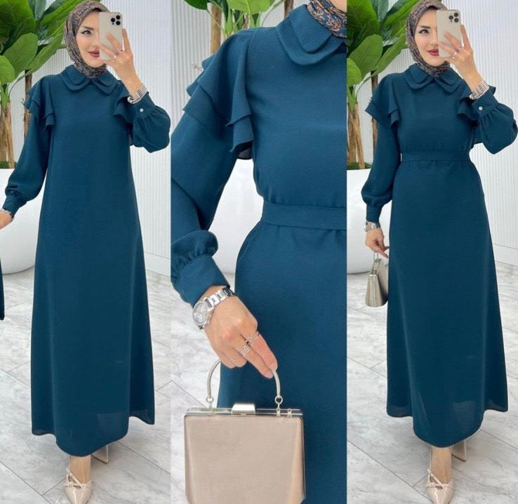 Ruffle Shoulder Modest Dress