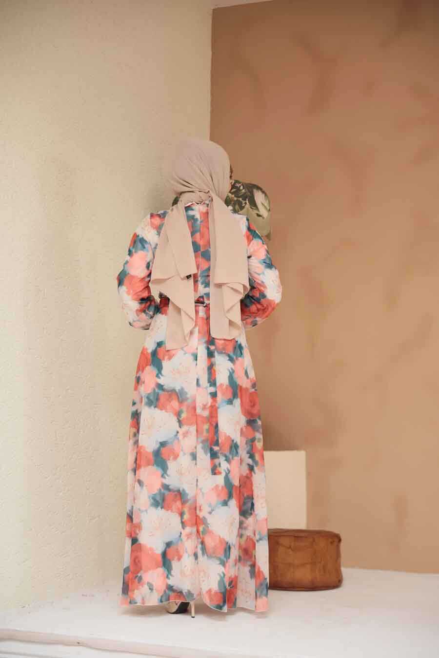 Modest Coral Floral Plus Size Dress