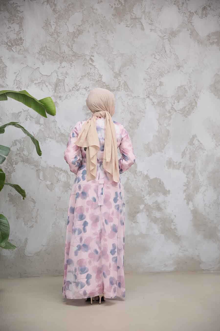 Modest Powder Pink Floral Dress