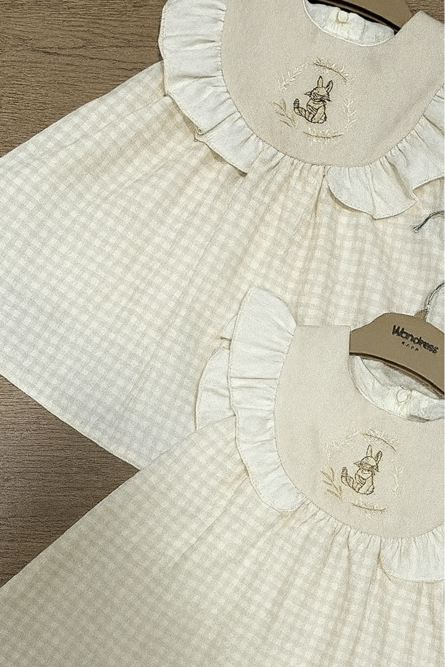 Light Beige Gingham Bunny Dress (Sleeveless)