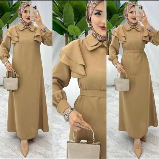Ruffle Shoulder Modest Dress