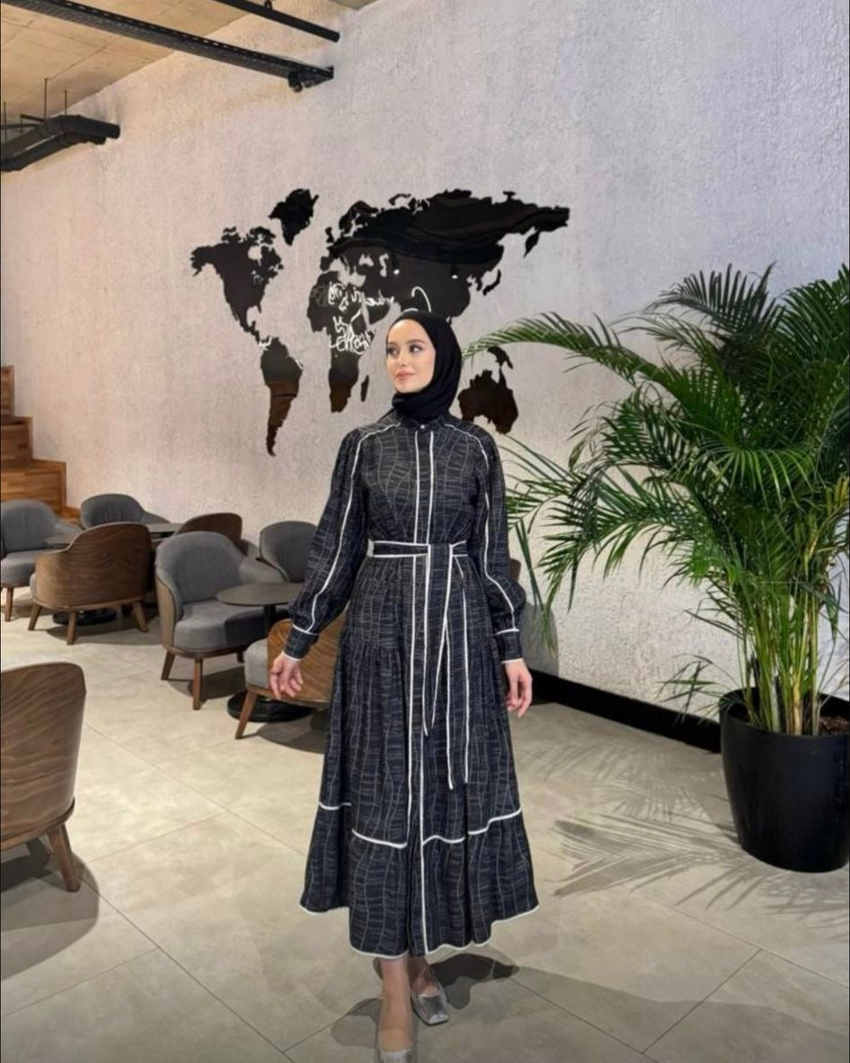 Grid Denim Maxi Dress