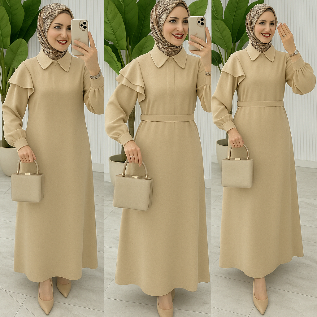 Ruffle Shoulder Modest Dress