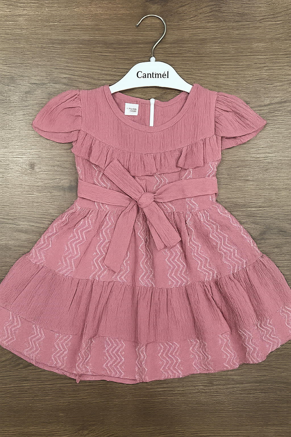 Girls Zigzag Tiered Dress with Belt
