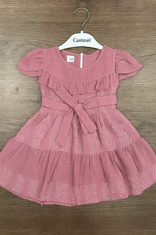 Girls Zigzag Tiered Dress with Belt