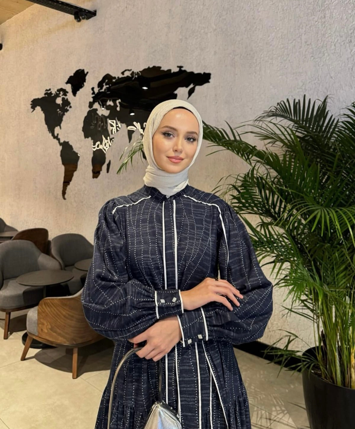 Grid Denim Maxi Dress