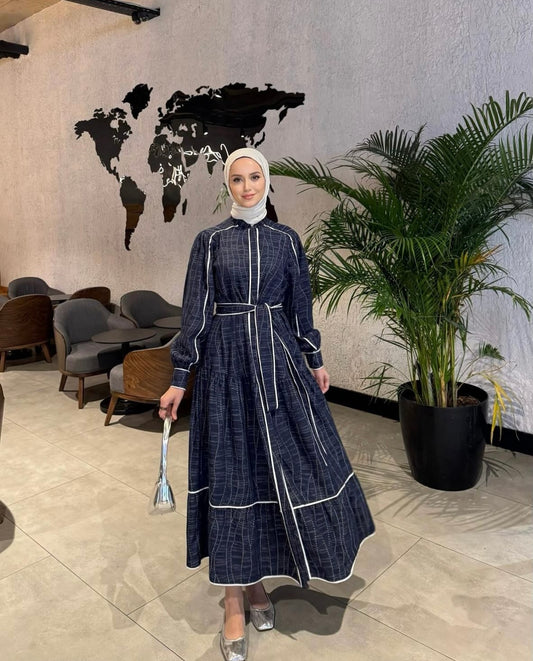 Grid Denim Maxi Dress