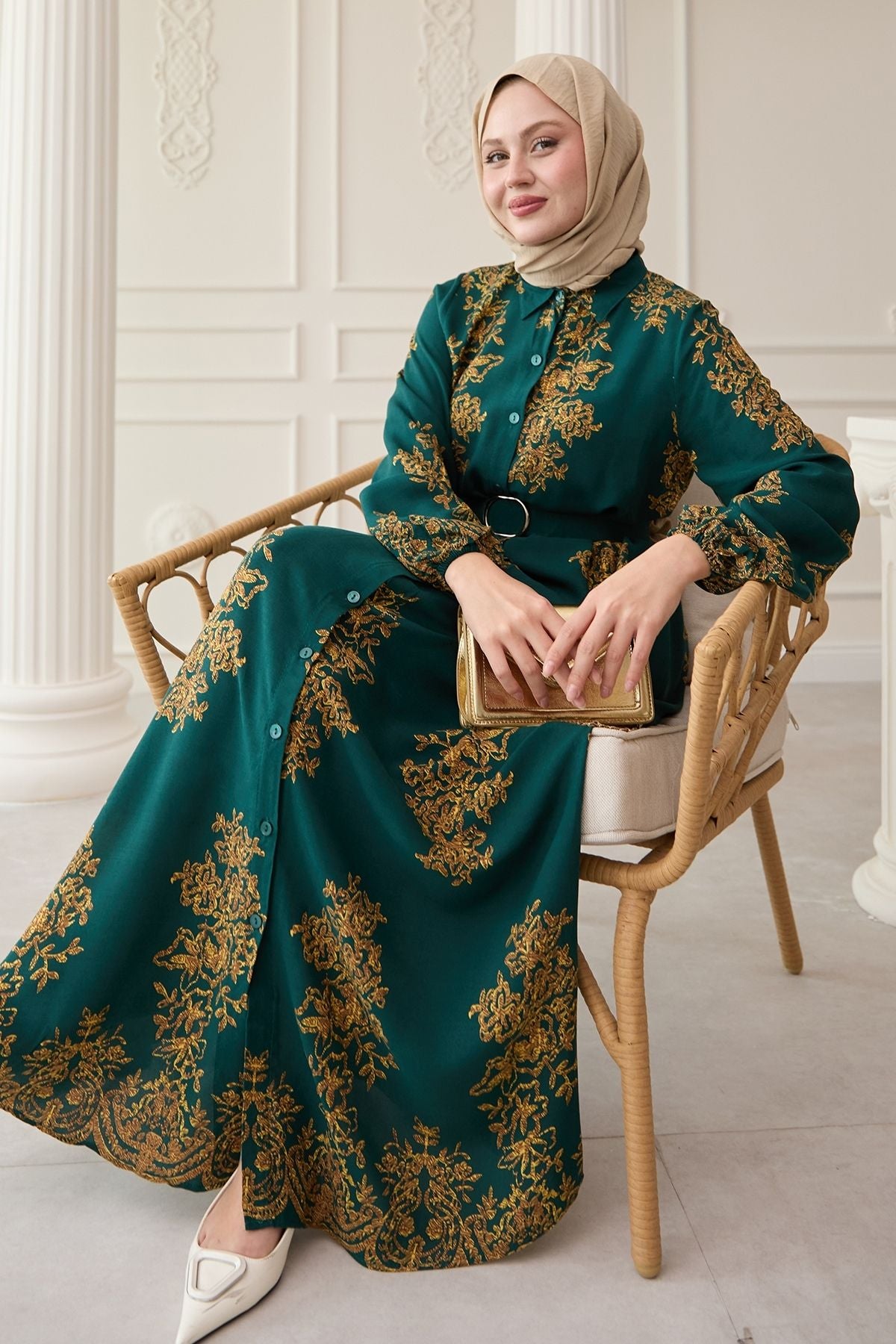 Printed Belted Maxi Dress