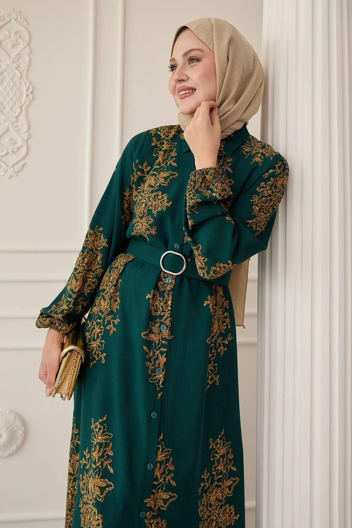 Printed Belted Maxi Dress