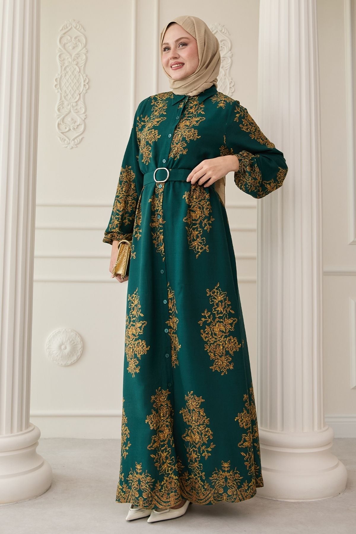 Printed Belted Maxi Dress