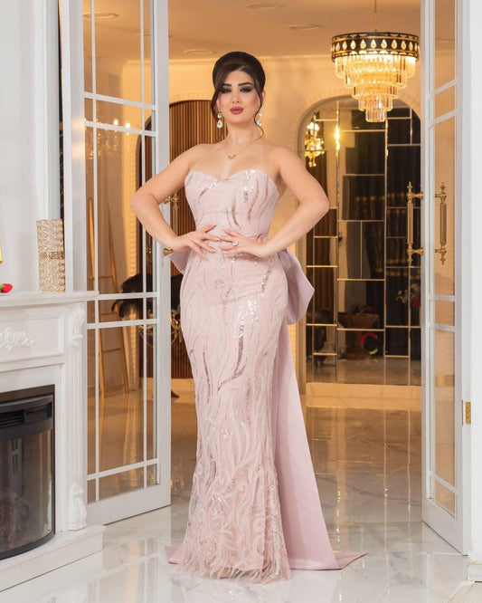 Amira Bow Strapless Gown with Statement Back