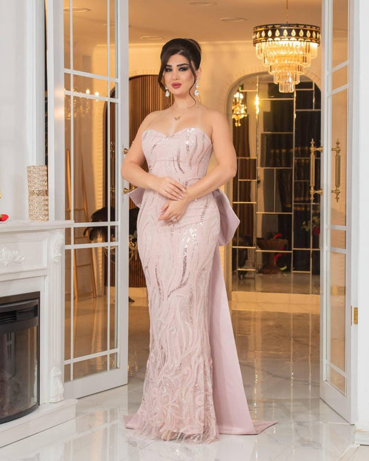 Amira Bow Strapless Gown with Statement Back