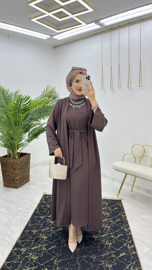 Noor Al-Kahwa – Two-Piece Mocha Abaya Set