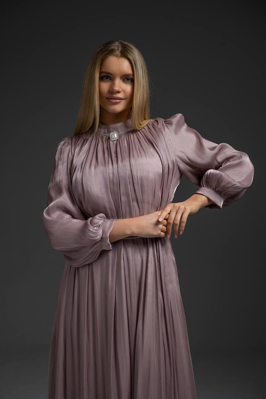 Metallic Mauve Pleated Elegance Dress