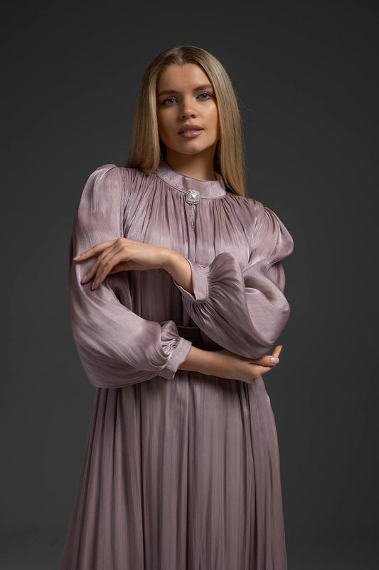 Metallic Mauve Pleated Elegance Dress