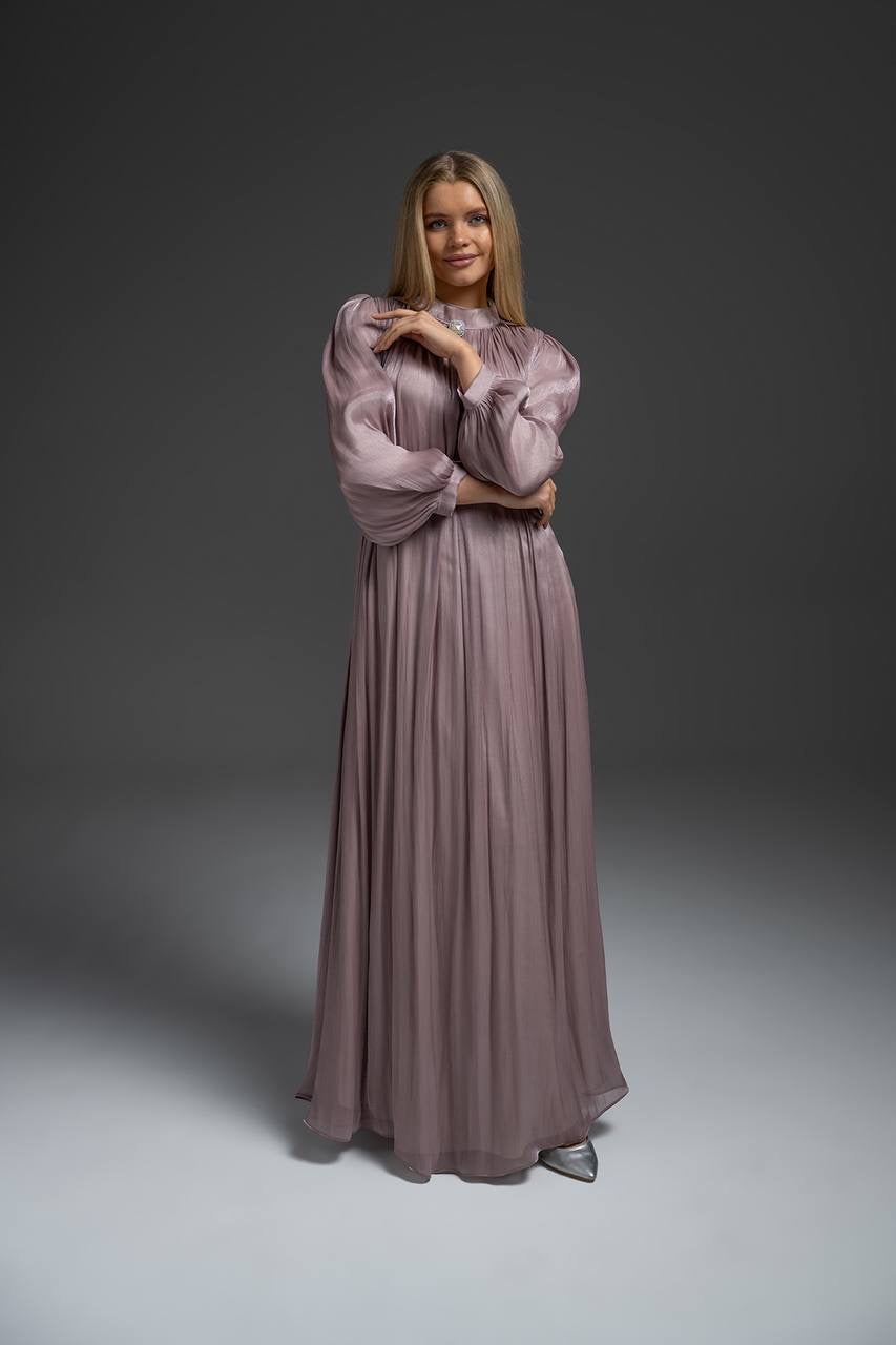 Metallic Mauve Pleated Elegance Dress