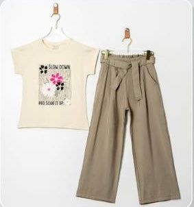Girls Floral Top and Wide-Leg Pants Set