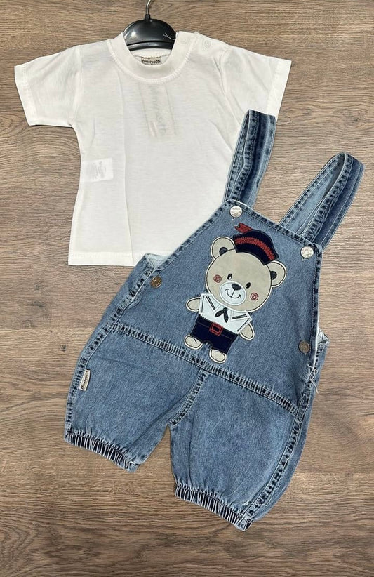 Baby Boys Bear Denim Overall Set