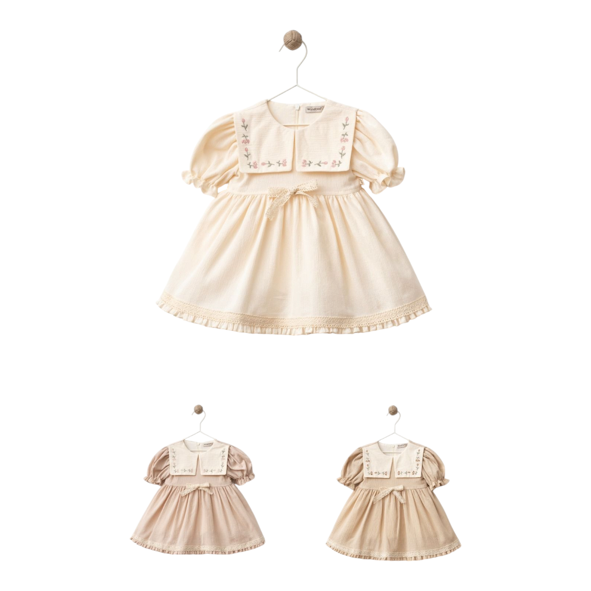 Girls Embroidered Puff Sleeve Dress