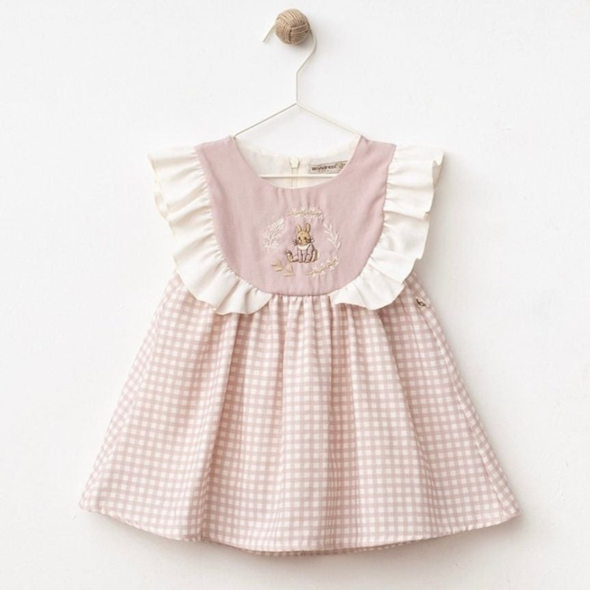 Light Beige Gingham Bunny Dress (Sleeveless)