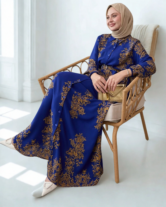 Printed Belted Maxi Dress