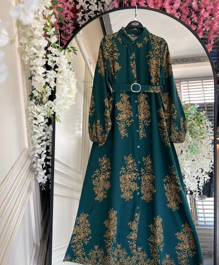 Printed Belted Maxi Dress