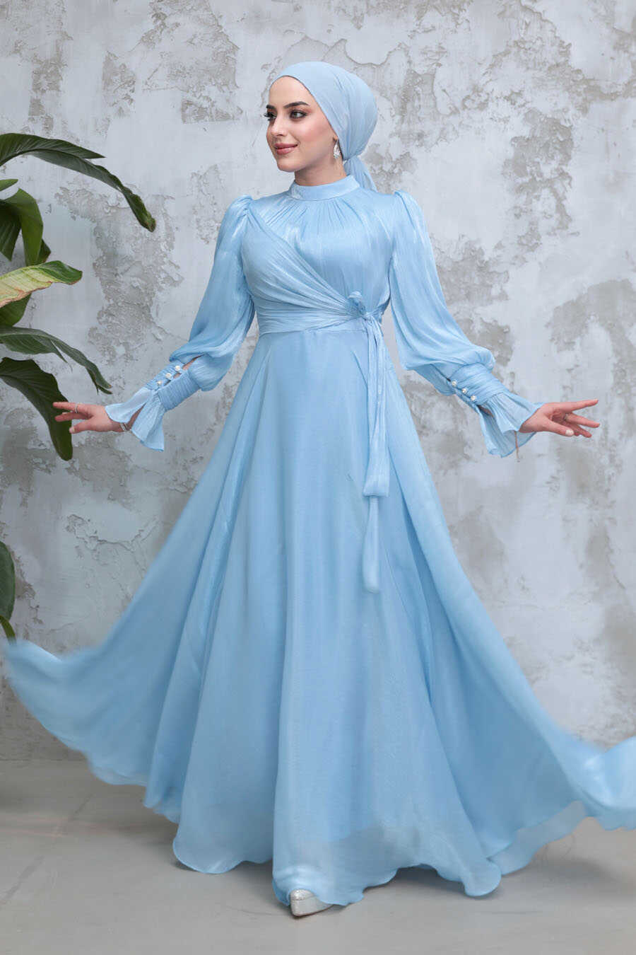 Modest Baby Blue Evening Dress