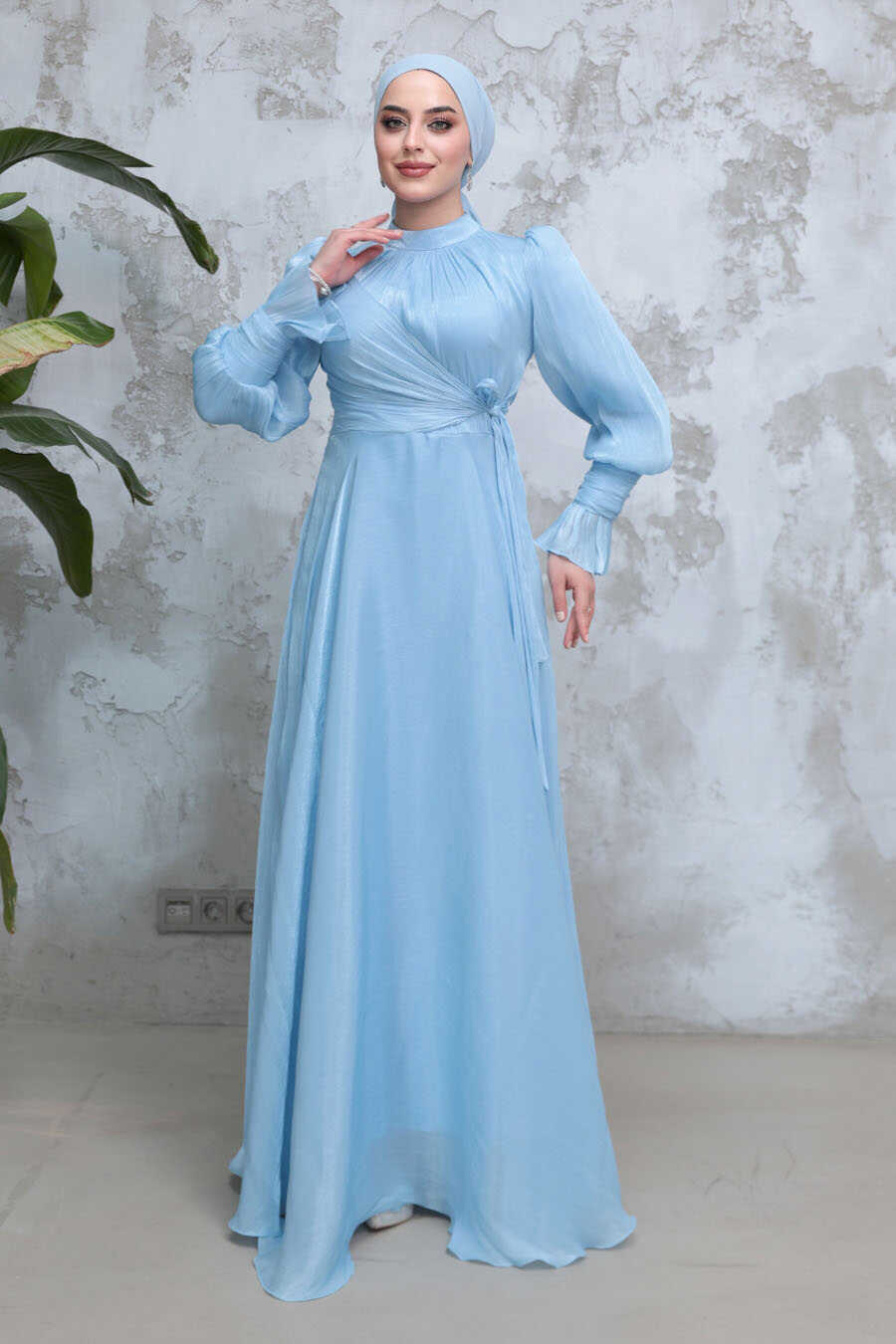 Modest Baby Blue Evening Dress