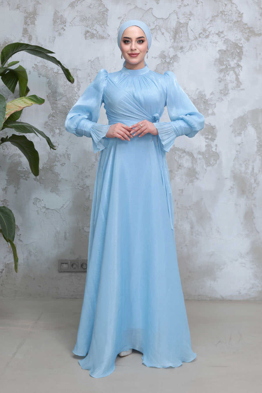 Modest Baby Blue Evening Dress
