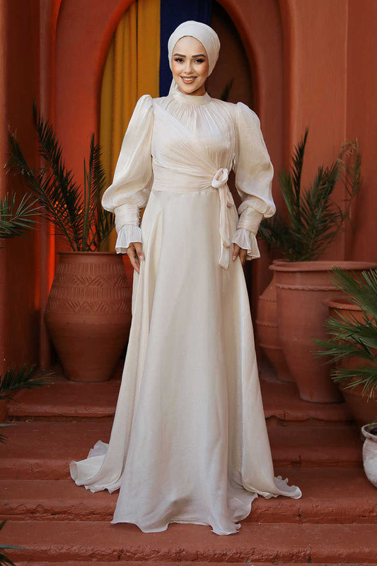 Modest Beige Wedding Dress