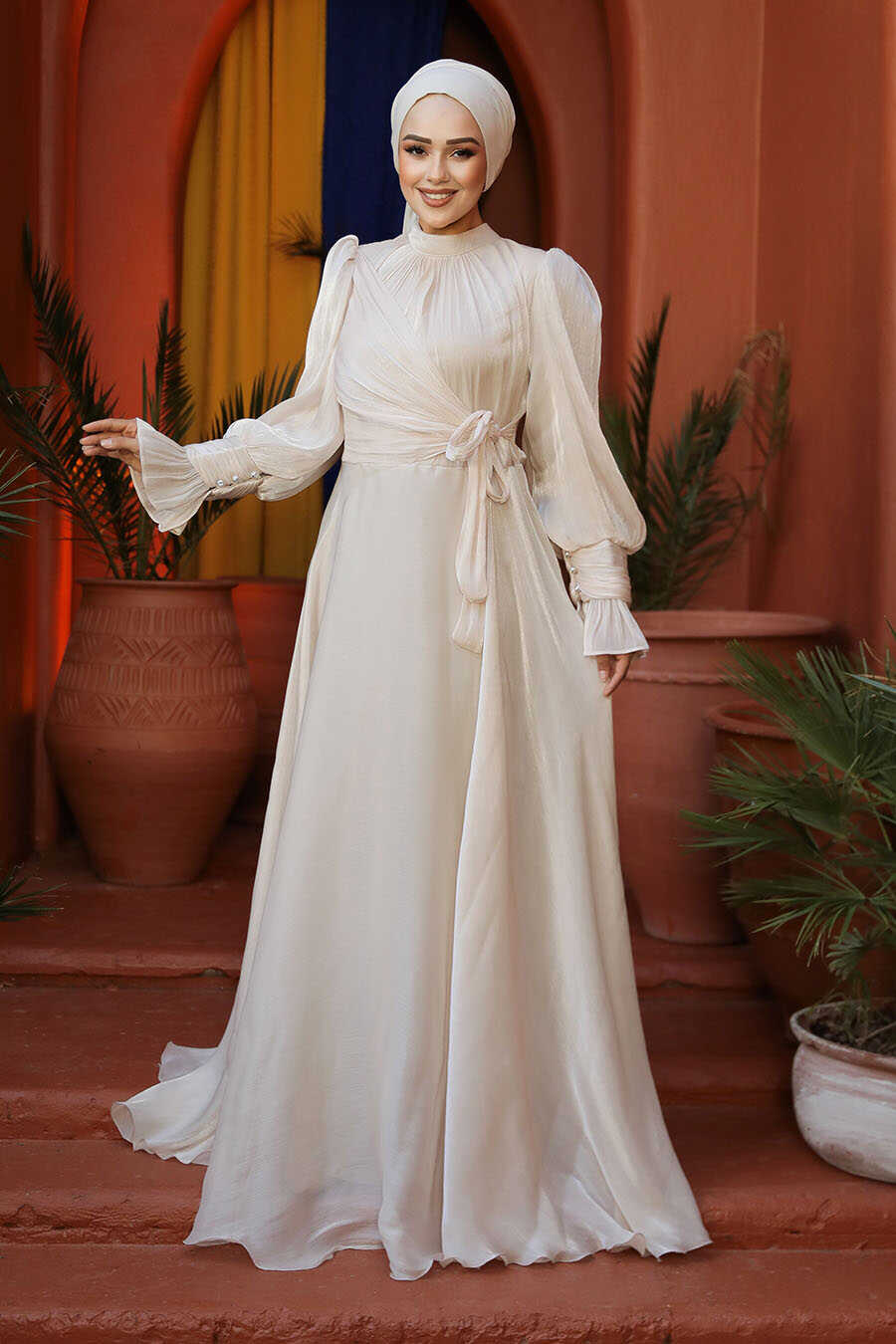 Modest Beige Wedding Dress