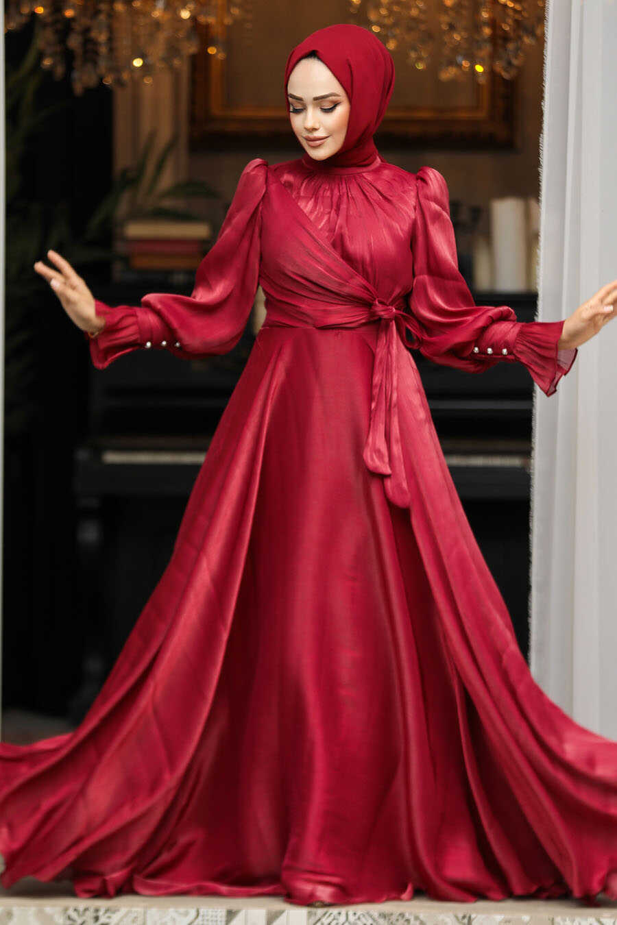 Modest Claret Red Evening Dress