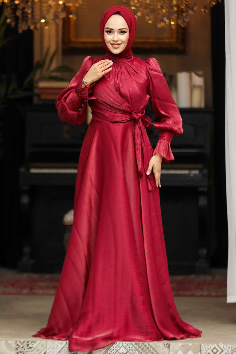 Modest Claret Red Evening Dress