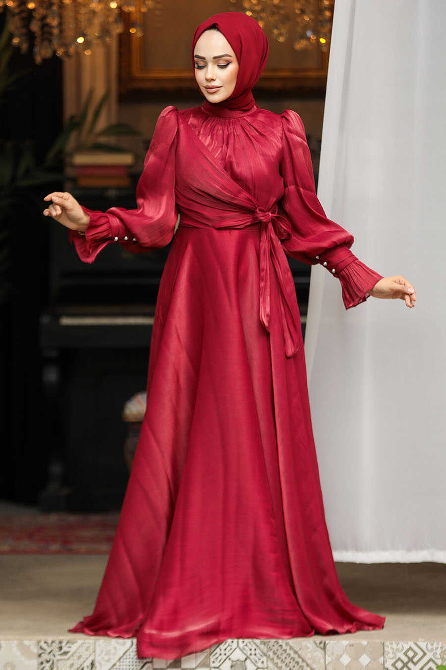 Modest Claret Red Evening Dress