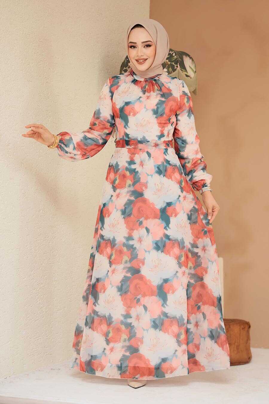 Modest Coral Floral Plus Size Dress