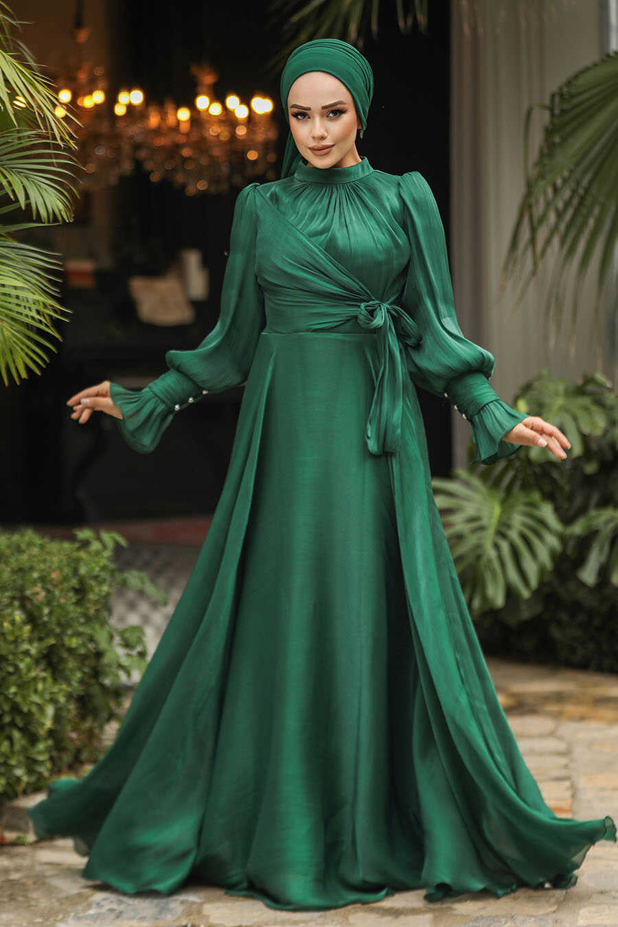 Modest Green Evening Dress