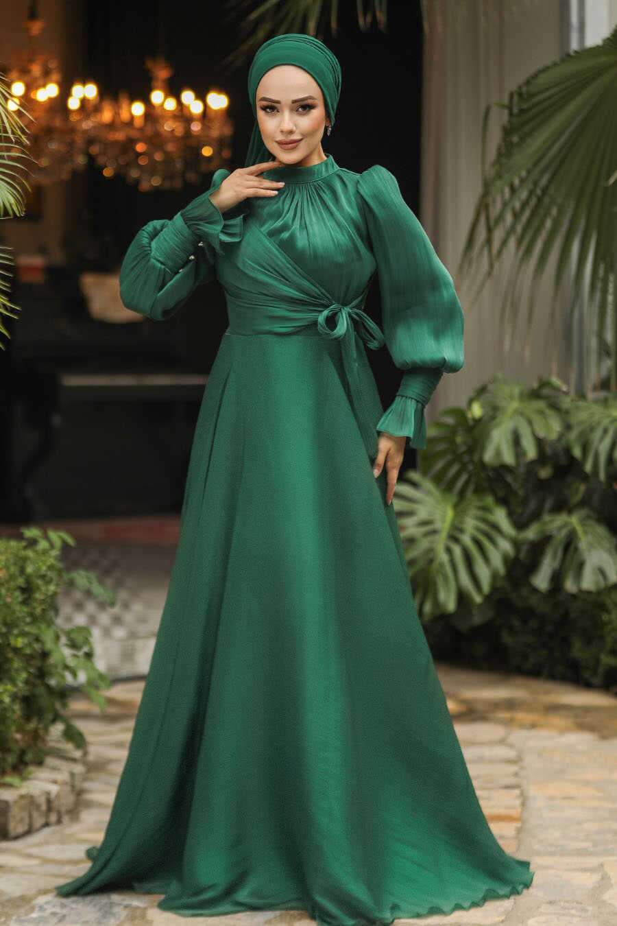 Modest Green Evening Dress