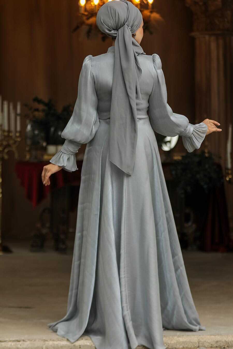 Modest Grey Evening Dress