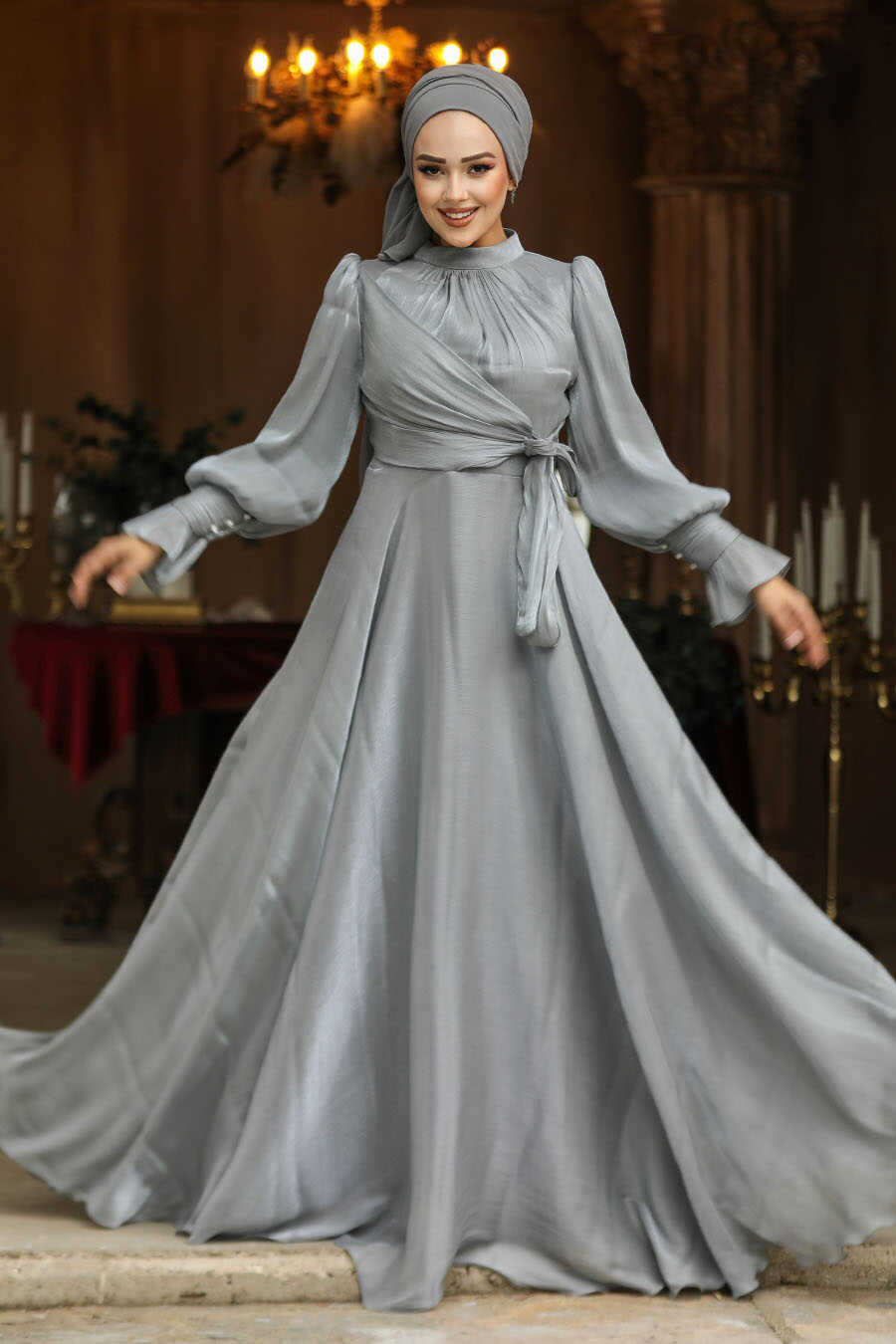 Modest Grey Evening Dress