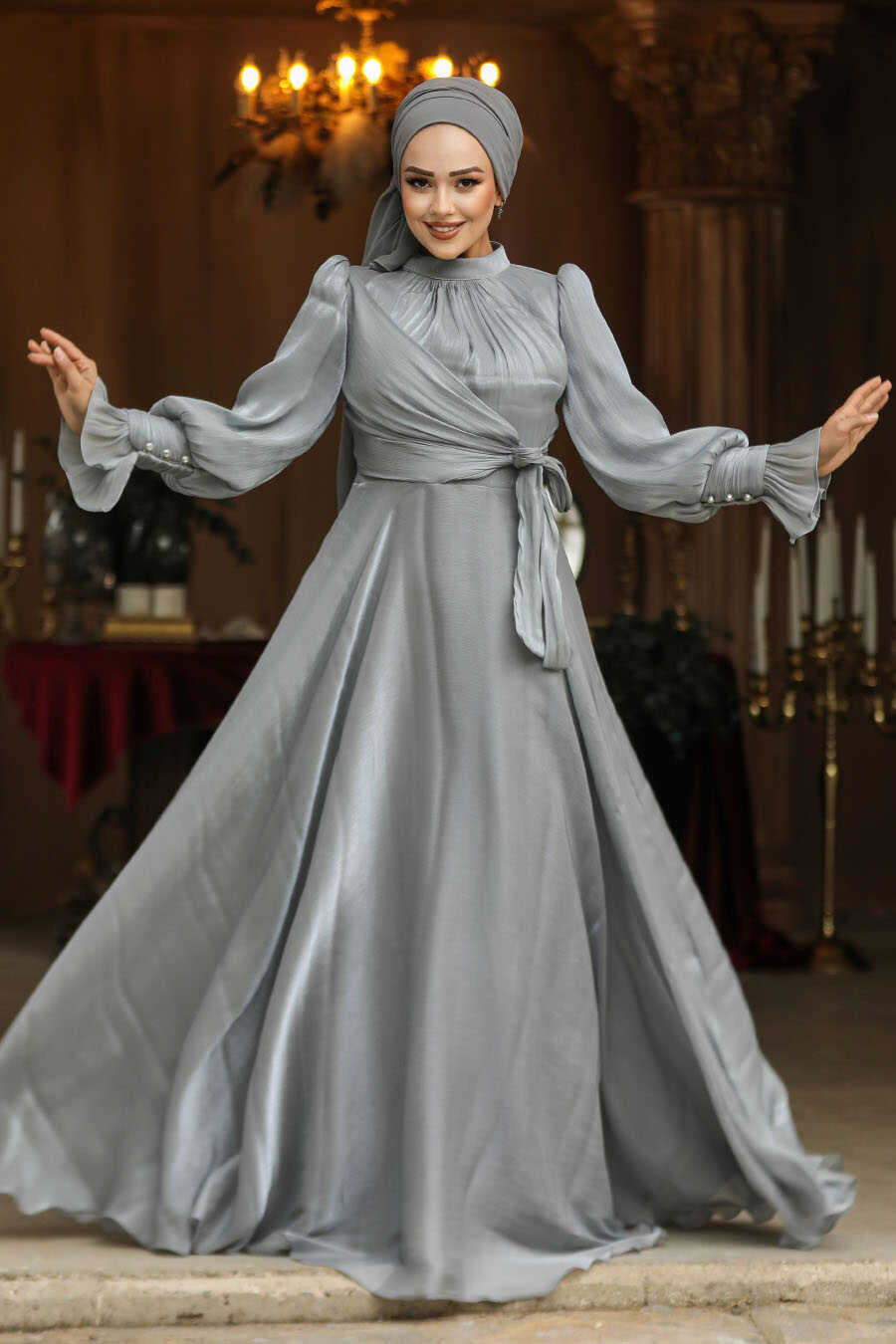 Modest Grey Evening Dress