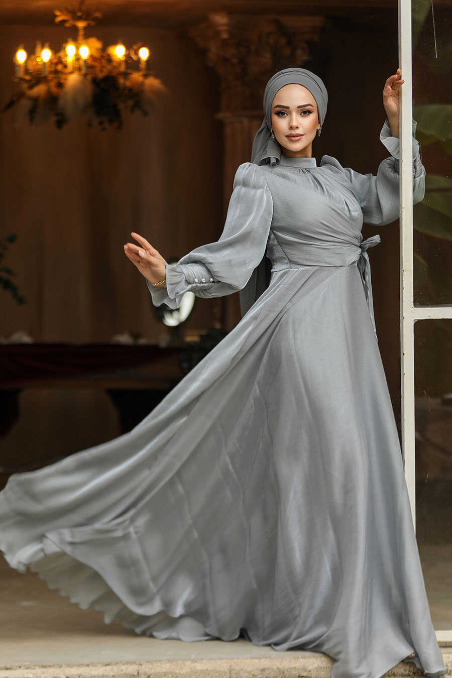 Modest Grey Evening Dress