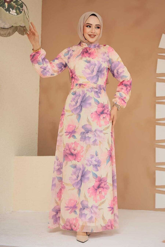 Modest Lila Floral Dress