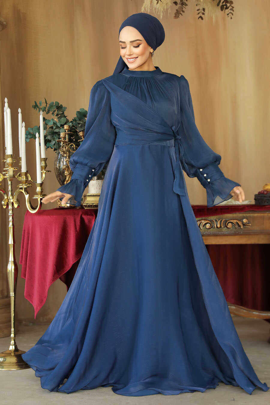 Modest Navy Blue Wedding Dress