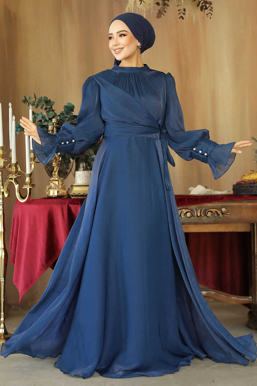 Modest Navy Blue Wedding Dress
