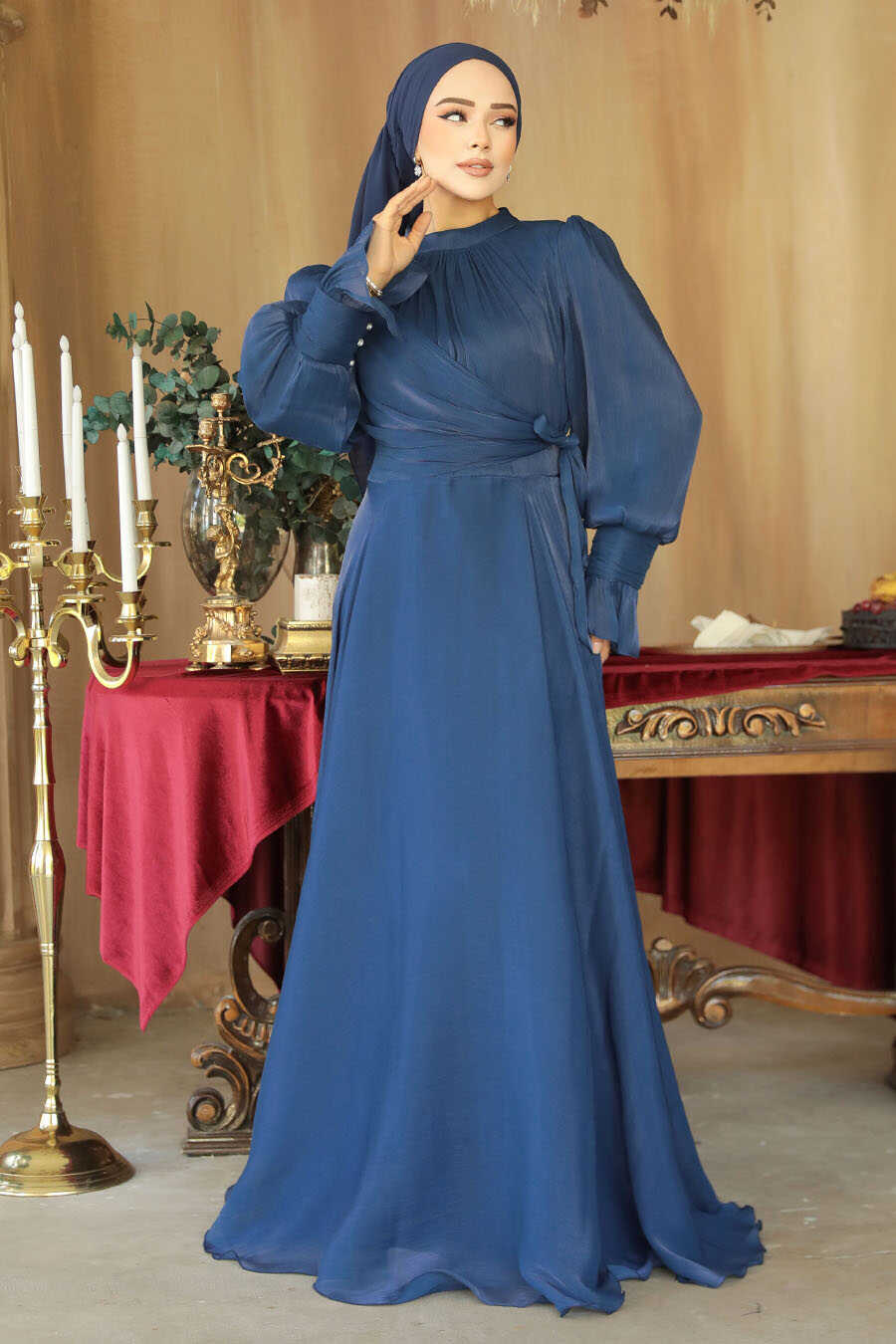 Modest Navy Blue Wedding Dress