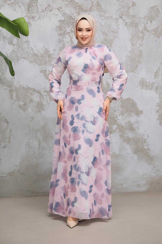 Modest Powder Pink Floral Dress